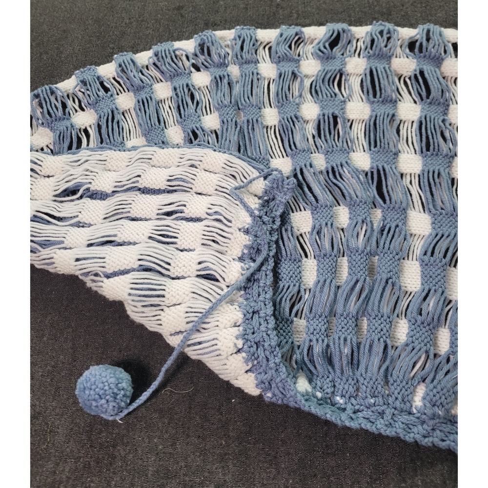 Vintage 70s Handmade Crochet Blue White Cape Capelet Knit‎ Poncho Shawl - Picture 11 of 11